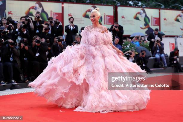 Lady Gaga walks the red carpet ahead of the 'A Star Is Born' screening during the 75th Venice Film Festival at Sala Grande on August 31, 2018 in...