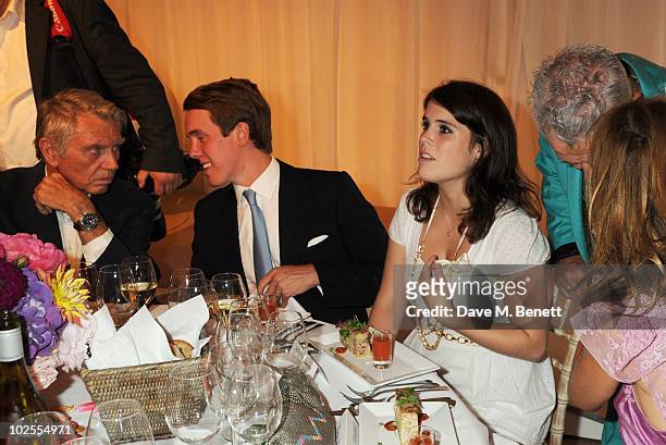 Donald McCullin, Jack Brooksbank, Princess Eugenie of York, Nicky Haslam and Trinny Woodall attend The Elephant Parade auction in aid of The Elephant...