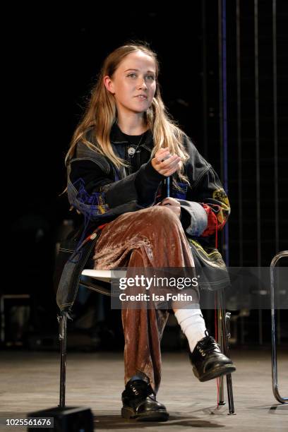 Designer Bethany Williams talks on stage at the 'State of Fashion' panel talk during the Bread&&Butter by Zalando at Arena Berlin on August 31, 2018...