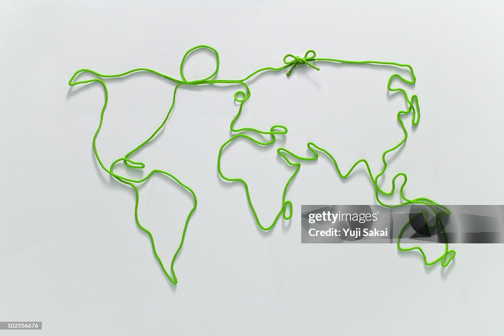   World map  drawn by string