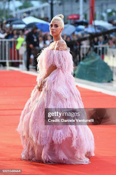 Lady Gaga walks the red carpet ahead of the 'A Star Is Born' screening during the 75th Venice Film Festival at Sala Grande on August 31, 2018 in...