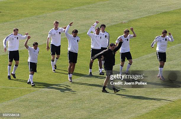 Players of Germany exercise during a training session at Super stadium on July 1, 2010 in Pretoria, South Africa.