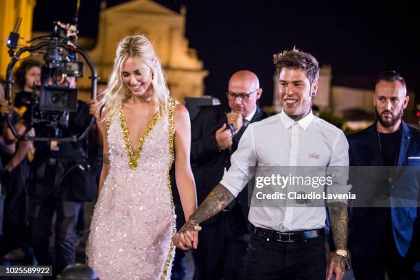 Chiara Ferragni and Fedez attend the pre wedding party on August 31, 2018 in Noto, Italy.