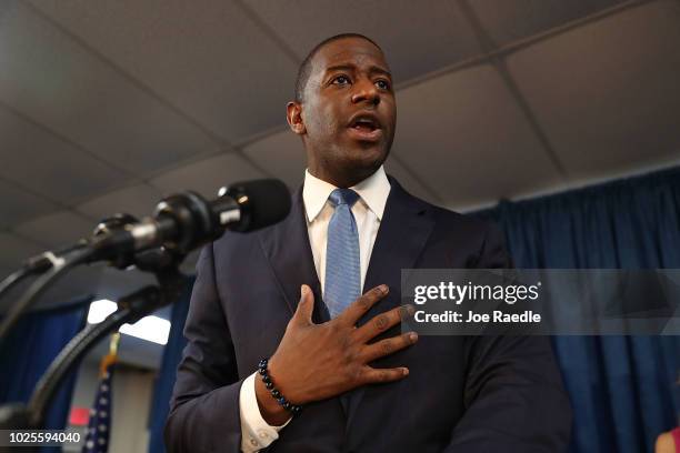 Andrew Gillum the Democratic candidate for Florida Governor speaks during a campaign rally at the International Union of Painters and Allied Trades...