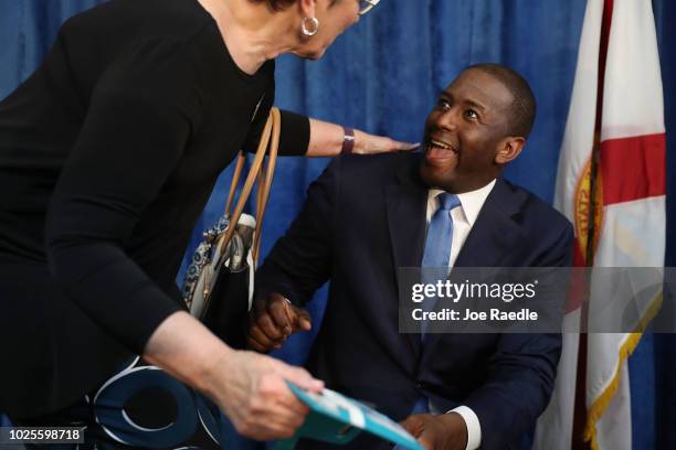 Andrew Gillum the Democratic candidate for Florida Governor greets people during a campaign rally at the International Union of Painters and Allied...