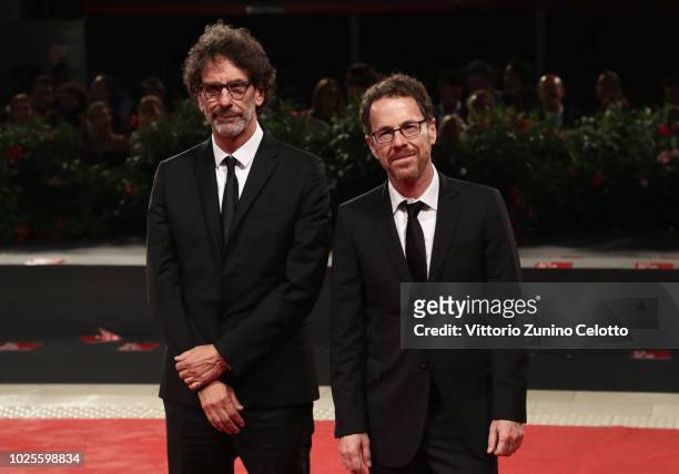 Joel and Ethan Coen walk the red carpet ahead of the 'The Ballad of Buster Scruggs' screening during the 75th Venice Film Festival at Sala Grande on...