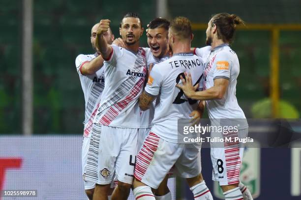 Rebelato Gabriel Strefezza of Cremonese celebrates after scoring the equalizer during the Serie B match between US Citta' di Palermo and US Cremonese...