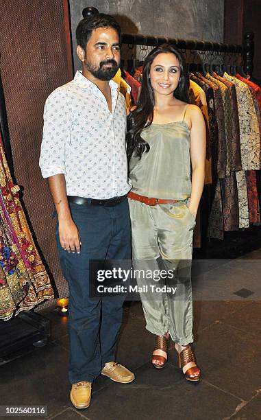 Rani Mukherjee with designer Sabyasachi at the opening of his new store in Mumbai on June 30, 2010.