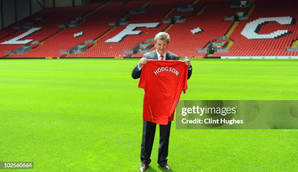 Roy Hodgson is unveiled as the new Liverpool FC manager at Anfield on July 01, 2010 in Liverpool, England.