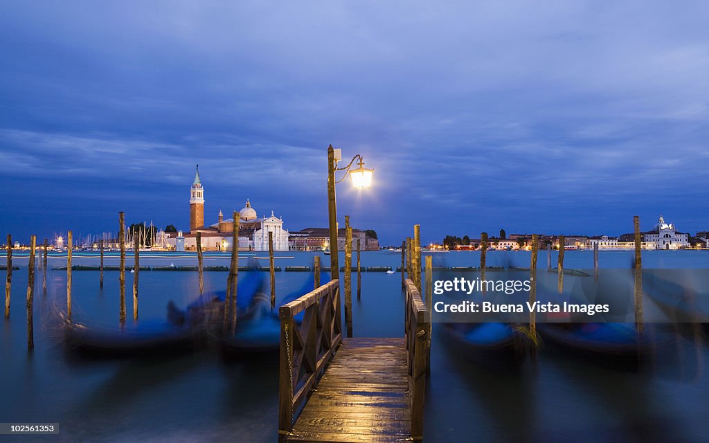 Venetian gondolas at dusk