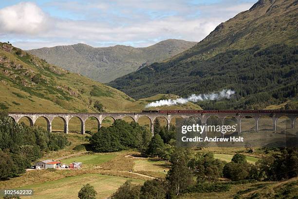 jacobite steam engine on glenfinnan viaduct - glenfinnan viaduct stockfoto's en -beelden