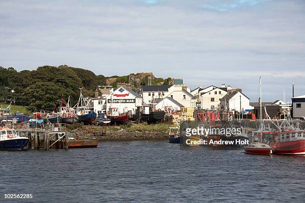 fishing boats in greencastle co donegal ireland - county donegal stock pictures, royalty-free photos & images