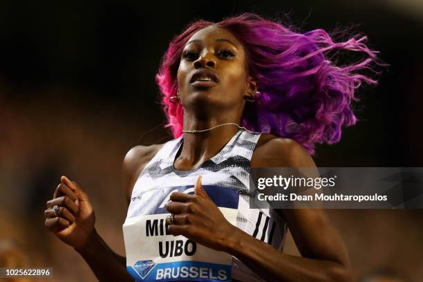 Shaunae Miller-Uibo of the Bahamas wins the Women's 200m race during the IAAF Diamond League AG Memorial Van Damme at King Baudouin Stadium on August...