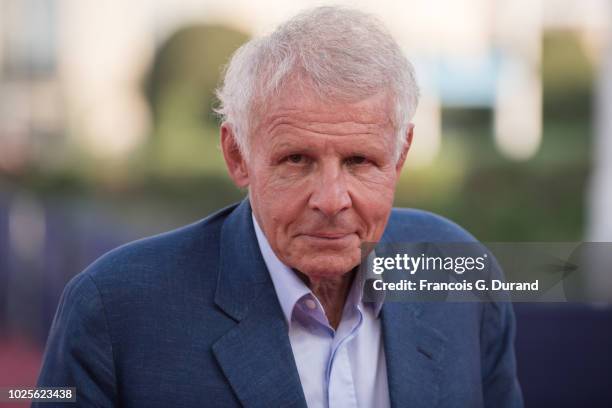 Patrick Poivre d'Arvor poses on the red carpet before the opening ceremony of the 44th Deauville US Film Festival on August 31, 2018 in Deauville,...