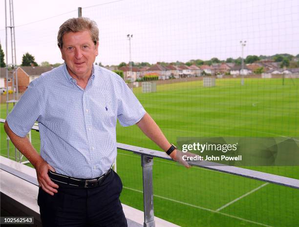 Roy Hodgson manager of Liverpool FC poses for a photograph next to the training pitches at Melwood training ground on the day he was unveiled as the...