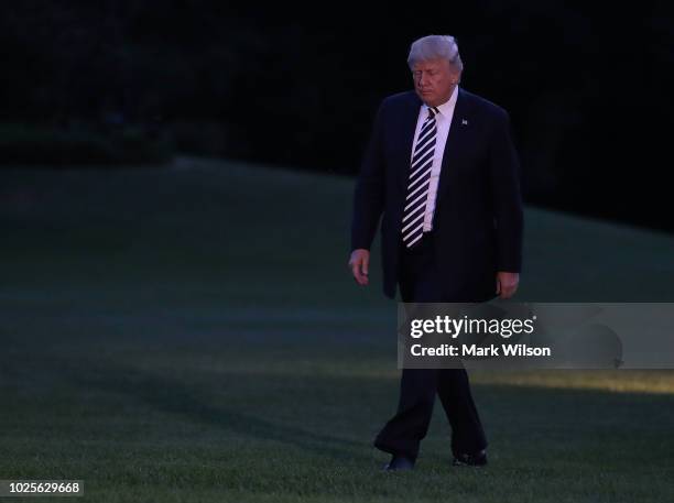 President Donald Trump arrives at the White House on August 31, 2018 in Washington, DC. President Trump is returning from a trip to Charlotte, North...