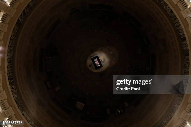 The late U.S. Sen. John McCain, R-Ariz., lies in state in the U.S. Capitol Rotunda on August 31 in Washington, DC. The late senator died August 25 at...