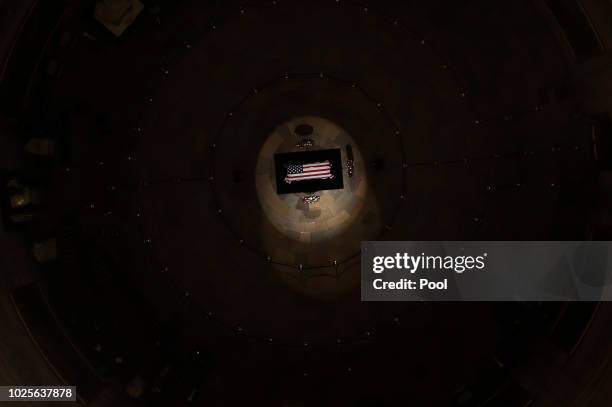 The late U.S. Sen. John McCain, R-Ariz., lies in state in the U.S. Capitol Rotunda on August 31 in Washington, DC. The late senator died August 25 at...