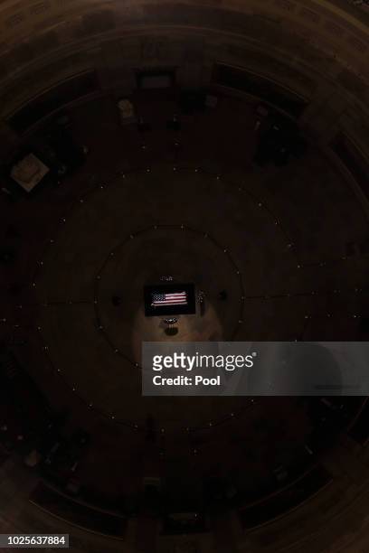 The late U.S. Sen. John McCain, R-Ariz., lies in state in the U.S. Capitol Rotunda on August 31 in Washington, DC. The late senator died August 25 at...