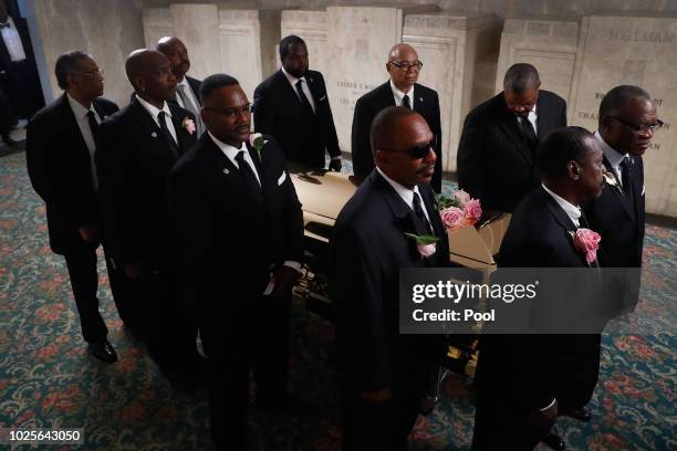 The remains of Aretha Franklin are interned at the Woodlawn cemetery on August 31, 2018 in Detroit, Michigan. Franklin died at her home in Detroit on...