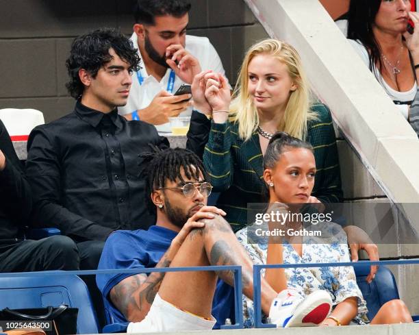 Sophie Turner, Joe Jonas and D'Angelo Russell attend day 5 of the 2018 tennis US Open on Arthur Ashe stadium at the USTA Billie Jean King National...