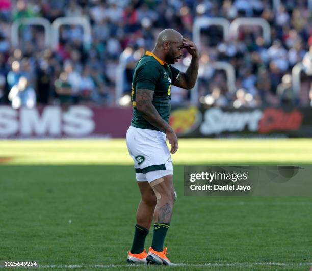 Lionel Mapoe of South Africa reacts during a match between Argentina and South Africa as part of The Rugby Championship 2018 at Malvinas Argentinas...