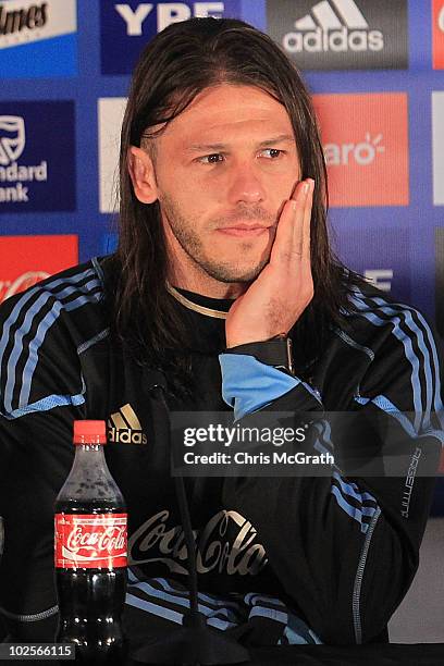 Martin Demichelis of Argentina's national football team speaks to the media during a press conference on July 1, 2010 in Pretoria, South Africa.