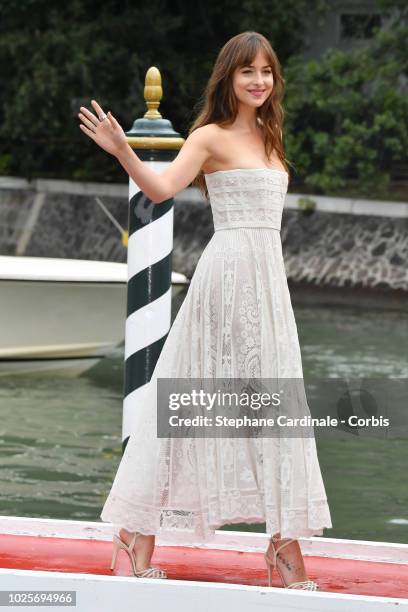 Dakota Johnson is seen arriving at the 75th Venice Film Festival on September 1, 2018 in Venice, Italy.