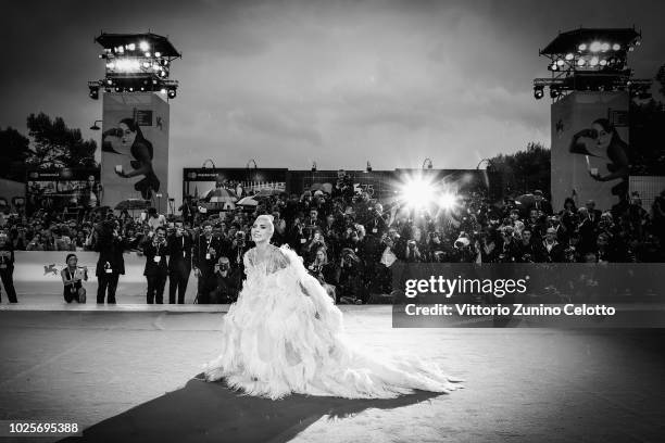 Lady Gaga walks the red carpet ahead of the 'A Star Is Born' screening during the 75th Venice Film Festival at Sala Grande on August 31, 2018 in...