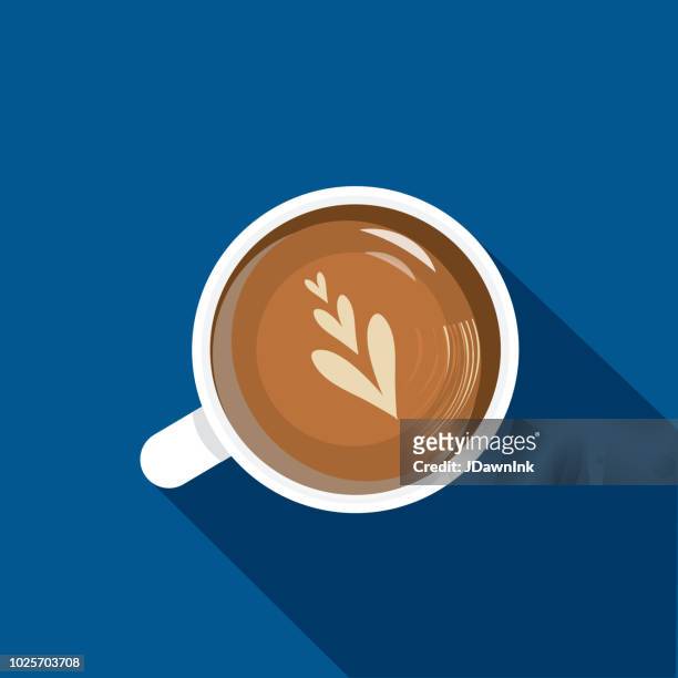 ilustrações, clipart, desenhos animados e ícones de capuccino de alto ângulo vista ícone temático café design plano com sombra - café au lait