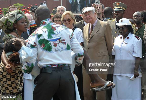 King Albert II of Belgium and Queen Paola of Belgium visit the King Boudewijn Hospital on July 1, 2010 in Kinshasa, Democratic Republic Of Congo....