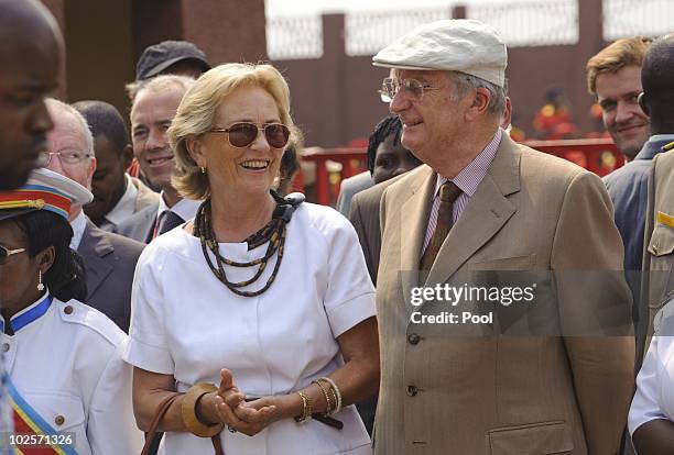 Queen Paola and King Albert II of Belgium during a visit to the King Boudewijn Hospital on July 1, 2010 in Kinshasa, Democratic Republic Of Congo....