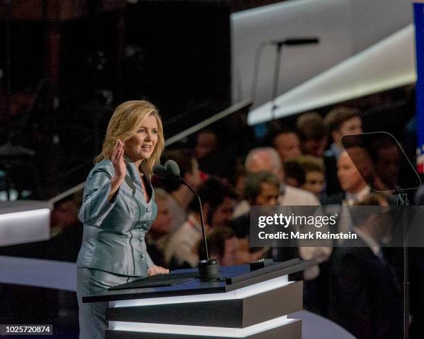 Republican Congresswoman Marsha Blackburn, who represents the 7th District in Tennessee, addresses the Republican National Convention in the Quicken...