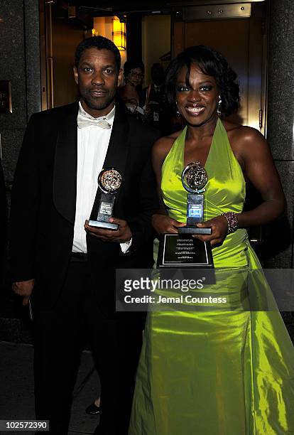 Denzel Washington and Viola Davis attend teh Creative Arts Awards by Intercontinental at the 64th Annual Tony Awards at Radio City Music Hall on June...