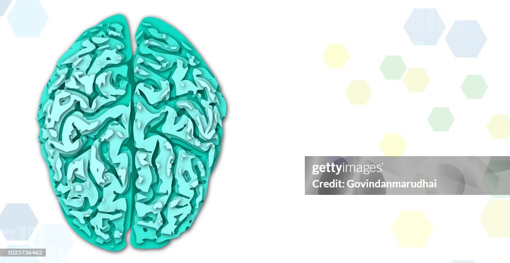 Cerebro humano médico ilustran el fondo de arte de corte de papel