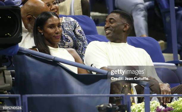 Basketball champion Lisa Leslie and husband Michael Lockwood attend day 3 of the 2018 tennis US Open on Arthur Ashe stadium at the USTA Billie Jean...