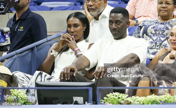 Basketball champion Lisa Leslie and husband Michael Lockwood attend day 3 of the 2018 tennis US Open on Arthur Ashe stadium at the USTA Billie Jean...