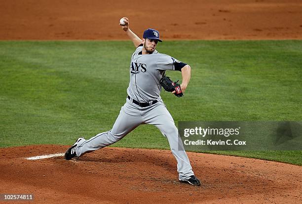 Pitcher James Shields of the Tampa Bay Rays against the Atlanta Braves at Turner Field on June 17, 2010 in Atlanta, Georgia.