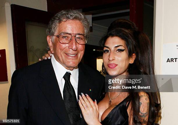 Tony Bennett and Amy Winehouse attend the after show party for Tony Bennett's concert at Royal Albert Hall on July 1, 2010 in London, England.