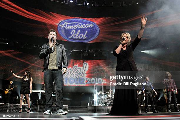 American Idol season 9 winner Lee DeWyze and runner-up Crystal Bowersox performs with the top 10 during the 2010 American Idol Live! tour opener at...