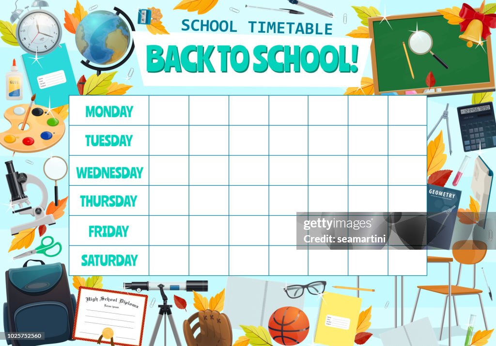 Lessons Timetable Display School Lesson Weekly Timetable Design High-Res Vector Graphic - Getty ...