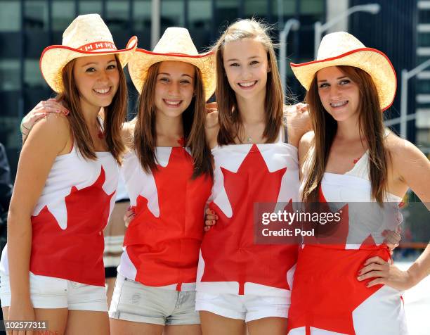 Group of teenage girls attend the Canada Day celebrations on July 1, 2010 in Ottawa, Canada. The Queen and Duke of Edinburgh are on an eight day tour...