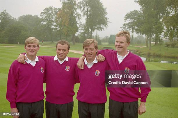 Peter Baker, Costantino Rocca, Barry Lane and Joakim Haeggman of team Europe during the 30th Ryder Cup Matches on 24 September 1993 at The Belfry in...