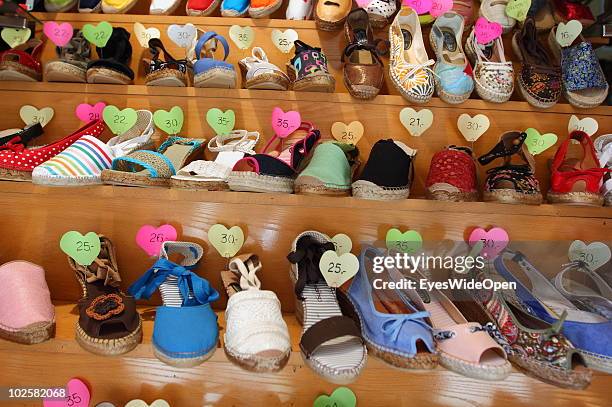 Typical spain shoes, Espandrillos, in Madrid on May 20, 2010 in Madrid, Spain. Madrid is a big european city with more than 3 million inhabitants.