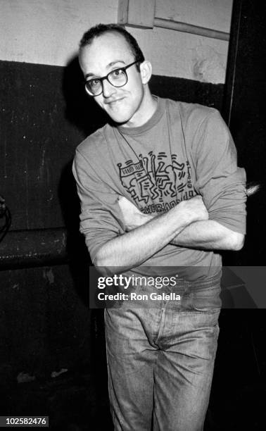 Artist Keith Haring attends Grace Jones New Year's Eve Party on December 31, 1987 at Roseland Ballroom in New York City.