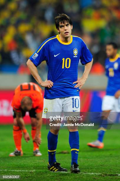 Kaka of Brazil looks dejected during the 2010 FIFA World Cup South Africa Quarter Final match between Netherlands and Brazil at Nelson Mandela Bay...