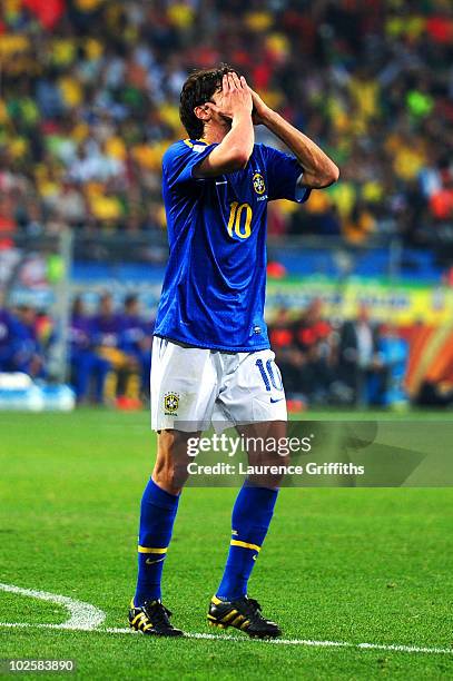 Kaka of Brazil reacts during the 2010 FIFA World Cup South Africa Quarter Final match between Netherlands and Brazil at Nelson Mandela Bay Stadium on...