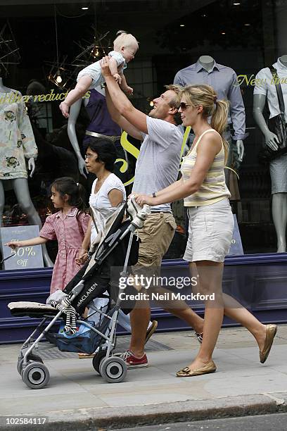 Ben Fogle sighted having lunch with wife Marina Hunt and their son Ludo on July 2, 2010 in London, England.