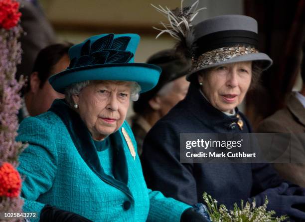 Queen Elizabeth II and Princess Anne, Princess Royal attend the 2018 Braemar Highland Gathering at The Princess Royal and Duke of Fife Memorial Park...