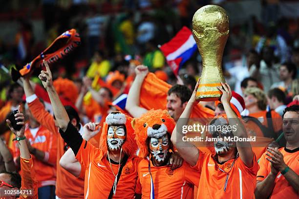 Netherlands fans celebrate victory, and progression to the semi-finals, following the 2010 FIFA World Cup South Africa Quarter Final match between...